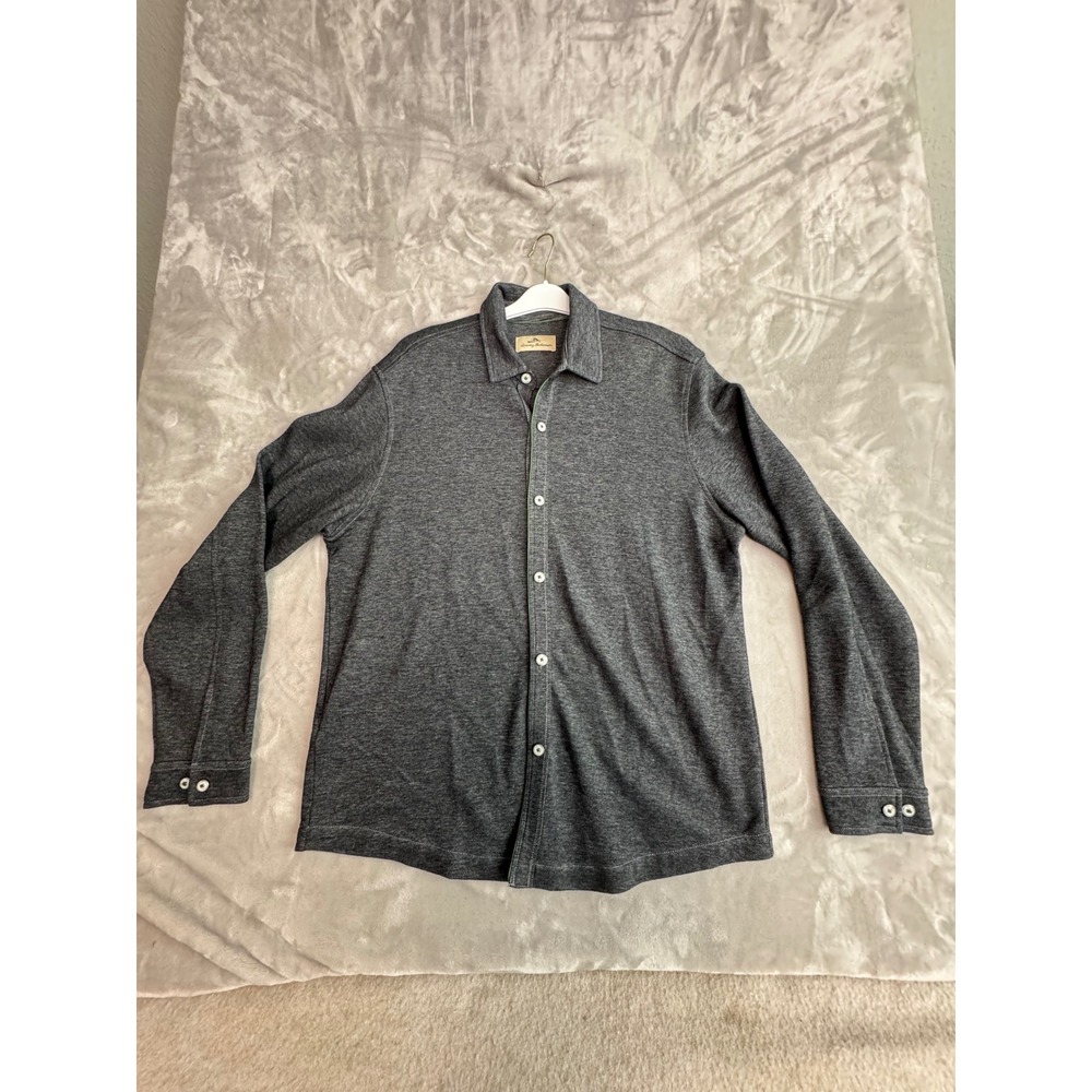 Tommy Bahama Mens Medium Charcoal Gray Cotton Blend Button Down Shirt Jacket